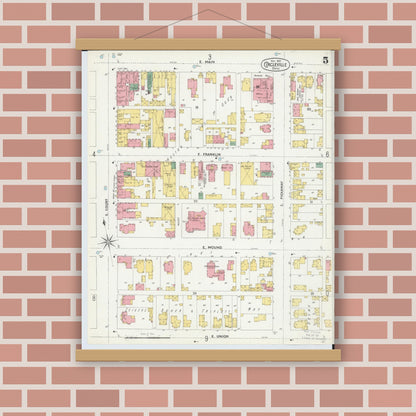 Old map wall art mockup — magnetic wood frame on brick wall — Sanborn Fire Insurance Map from Circleville, Pickaway County, Ohio (1899), Sheet #0005