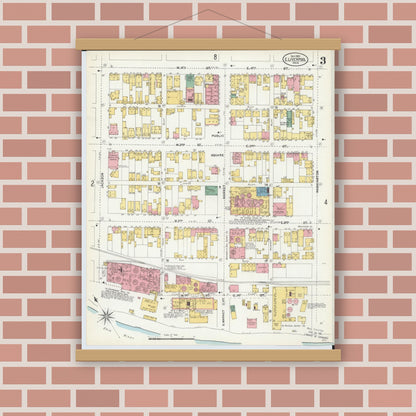 Old map wall art mockup — magnetic wood frame on brick wall — Sanborn Fire Insurance Map from East Liverpool, Columbiana County, Ohio (1903), Sheet #0003