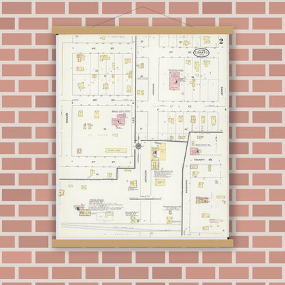 Old map wall art mockup — magnetic wood frame on brick wall — Sanborn Fire Insurance Map from Cokato, Wright County, Minnesota (1909), Sheet #0002