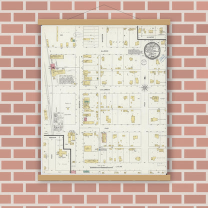 Old map wall art mockup — magnetic wood frame on brick wall — Sanborn Fire Insurance Map from Sibley, Ford County, Illinois (1899), Sheet #0001