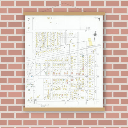 Old map wall art mockup — magnetic wood frame on brick wall — Sanborn Fire Insurance Map from Garland, Dallas County, Texas (1947), Sheet #0007