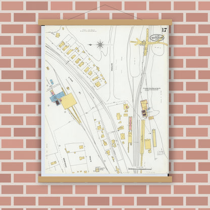 Old map wall art mockup — magnetic wood frame on brick wall — Sanborn Fire Insurance Map from Ishpeming, Marquette County, Michigan (1904), Sheet #0017