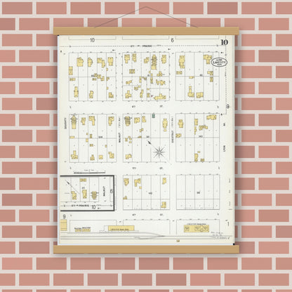 Old map wall art mockup — magnetic wood frame on brick wall — Sanborn Fire Insurance Map from Lake City, Wabasha County, Minnesota (1900), Sheet #0010