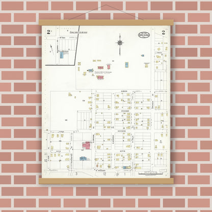 Old map wall art mockup — magnetic wood frame on brick wall — Sanborn Fire Insurance Map from Arcadia, DeSoto County, Florida (1923), Sheet #0002