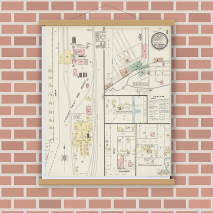 Old map wall art mockup — magnetic wood frame on brick wall — Sanborn Fire Insurance Map from Leetonia, Columbiana County, Ohio (1888) - Complete Map Set