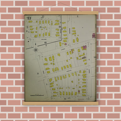Old map wall art mockup — magnetic wood frame on brick wall — Sanborn Fire Insurance Map from Jackson, Jackson County, Michigan (1907), Sheet #0053