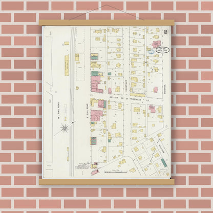 Old map wall art mockup — magnetic wood frame on brick wall — Sanborn Fire Insurance Map from Anna, Union County, Illinois (1894), Sheet #0002