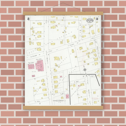 Old map wall art mockup — magnetic wood frame on brick wall — Sanborn Fire Insurance Map from Shelbina, Shelby County, Missouri (1930), Sheet #0008