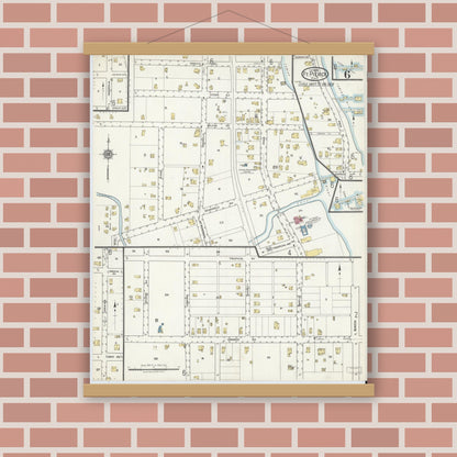 Old map wall art mockup — magnetic wood frame on brick wall — Sanborn Fire Insurance Map from Fort Pierce, St Lucie County, Florida (1918), Sheet #0006
