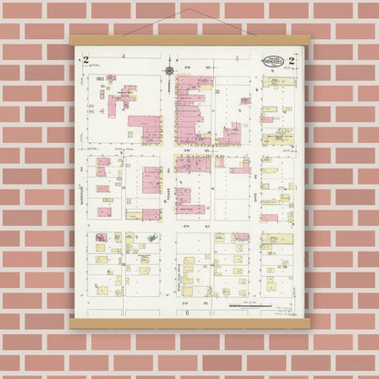 Old map wall art mockup — magnetic wood frame on brick wall — Sanborn Fire Insurance Map from Mercedes, Hidalgo County, Texas (1925), Sheet #0002