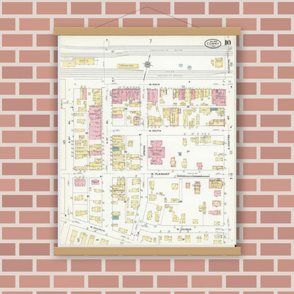 Old map wall art mockup — magnetic wood frame on brick wall — Sanborn Fire Insurance Map from Corry, Erie County, Pennsylvania (1909), Sheet #0010