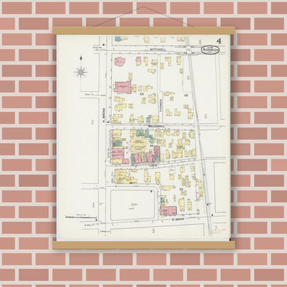 Old map wall art mockup — magnetic wood frame on brick wall — Sanborn Fire Insurance Map from Norwich, Chenango County, New York (1892), Sheet #0004