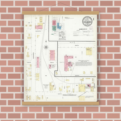 Old map wall art mockup — magnetic wood frame on brick wall — Sanborn Fire Insurance Map from Scotland Neck, Halifax County, North Carolina (1908) - Complete Map Set