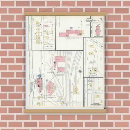 Old map wall art mockup — magnetic wood frame on brick wall — Sanborn Fire Insurance Map from Delphos, Van Wert And Allen Counties, Ohio (1911), Sheet #0019