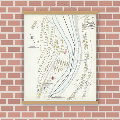 Old map wall art mockup — magnetic wood frame on brick wall — Sanborn Fire Insurance Map from South Fork, Cambria County, Pennsylvania (1916), Sheet #0007
