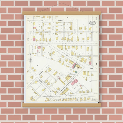Old map wall art mockup — magnetic wood frame on brick wall — Sanborn Fire Insurance Map from Logan, Hocking County, Ohio (1900), Sheet #0003
