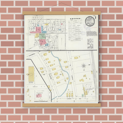 Old map wall art mockup — magnetic wood frame on brick wall — Sanborn Fire Insurance Map from Downers Grove, Dupage County, Illinois (1898) - Complete Map Set
