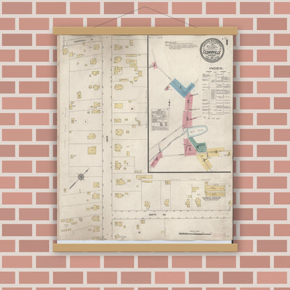 Old map wall art mockup — magnetic wood frame on brick wall — Sanborn Fire Insurance Map from Cedarville, Cumberland County, New Jersey (1928) - Complete Map Set