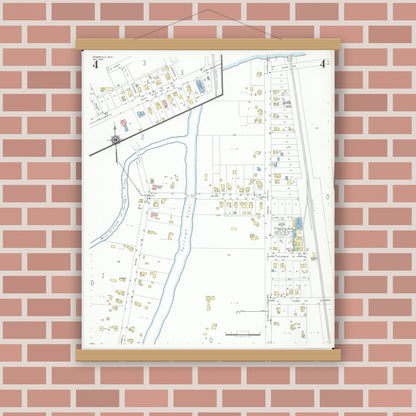 Old map wall art mockup — magnetic wood frame on brick wall — Sanborn Fire Insurance Map from Pemberville, Wood County, Ohio (1948), Sheet #0004