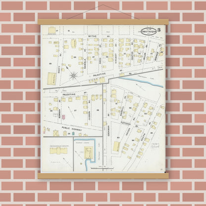 Old map wall art mockup — magnetic wood frame on brick wall — Sanborn Fire Insurance Map from Chautauqua, Chautauqua County, New York (1891), Sheet #0003
