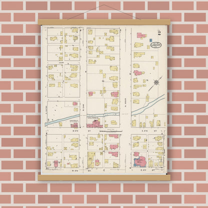 Old map wall art mockup — magnetic wood frame on brick wall — Sanborn Fire Insurance Map from London, Madison County, Ohio (1921), Sheet #0002