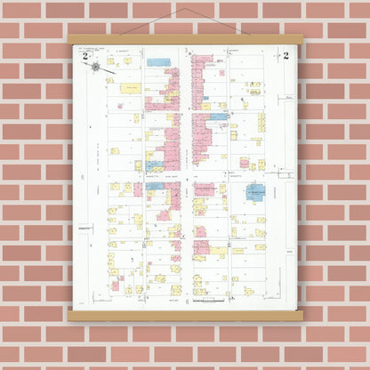 Old map wall art mockup — magnetic wood frame on brick wall — Sanborn Fire Insurance Map from Saint Clairsville, Belmont County, Ohio (1946), Sheet #0002