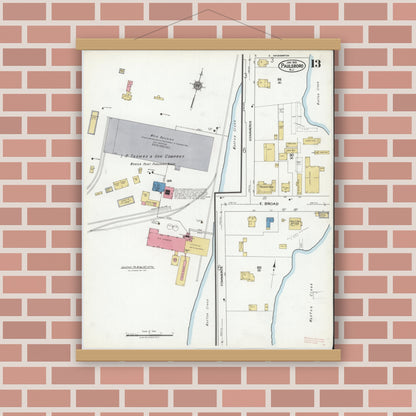 Old map wall art mockup — magnetic wood frame on brick wall — Sanborn Fire Insurance Map from Paulsboro, Gloucester County, New Jersey (1920), Sheet #0013