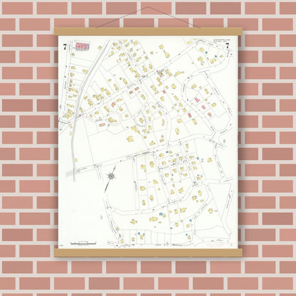 Old map wall art mockup — magnetic wood frame on brick wall — Sanborn Fire Insurance Map from Lexington, Middlesex County, Massachusetts (1935), Sheet #0007