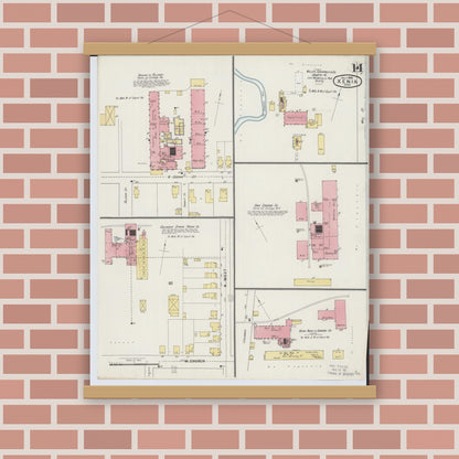 Old map wall art mockup — magnetic wood frame on brick wall — Sanborn Fire Insurance Map from Xenia, Greene County, Ohio (1895), Sheet #0014