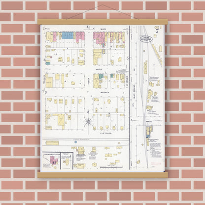 Old map wall art mockup — magnetic wood frame on brick wall — Sanborn Fire Insurance Map from Luverne, Rock County, Minnesota (1907), Sheet #0007