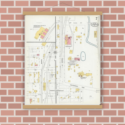 Old map wall art mockup — magnetic wood frame on brick wall — Sanborn Fire Insurance Map from Lexington, Lafayette County, Missouri (1900), Sheet #0007