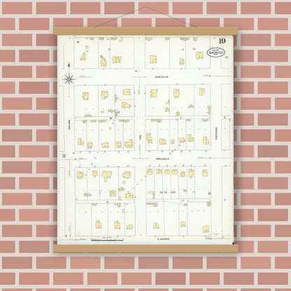 Old map wall art mockup — magnetic wood frame on brick wall — Sanborn Fire Insurance Map from San Angelo, Tom Green County, Texas (1908), Sheet #0019