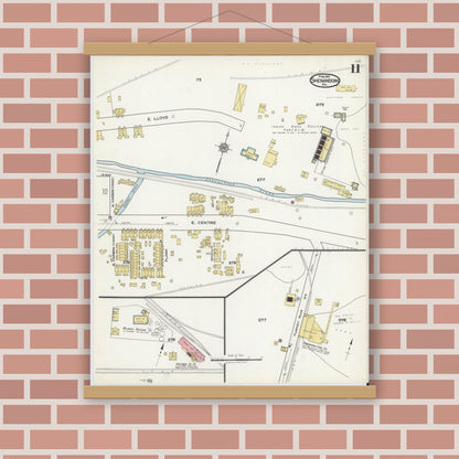 Old map wall art mockup — magnetic wood frame on brick wall — Sanborn Fire Insurance Map from Shenandoah, Schuylkill County, Pennsylvania (1921), Sheet #0011
