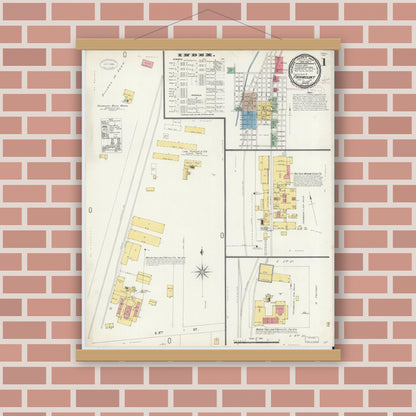 Old map wall art mockup — magnetic wood frame on brick wall — Sanborn Fire Insurance Map from Fairmount, Grant County, Indiana (1898) - Complete Map Set