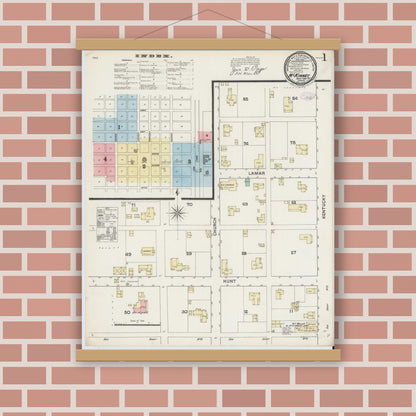 Old map wall art mockup — magnetic wood frame on brick wall — Sanborn Fire Insurance Map from McKinney, Collin County, Texas (1888), Sheet #0001