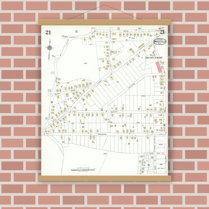 Old map wall art mockup — magnetic wood frame on brick wall — Sanborn Fire Insurance Map from Wakefield, Middlesex County, Massachusetts (1923), Sheet #0021