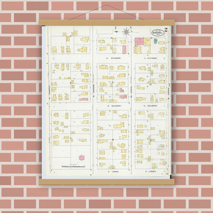 Old map wall art mockup — magnetic wood frame on brick wall — Sanborn Fire Insurance Map from Marshall, Calhoun County, Michigan (1906), Sheet #0002