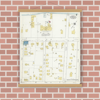 Old map wall art mockup — magnetic wood frame on brick wall — Sanborn Fire Insurance Map from Fort Myers, Lee County, Florida (1917), Sheet #0004