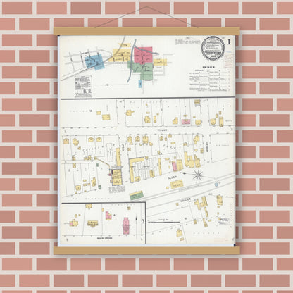 Old map wall art mockup — magnetic wood frame on brick wall — Sanborn Fire Insurance Map from Fredericktown, Madison County, Missouri (1900) - Complete Map Set