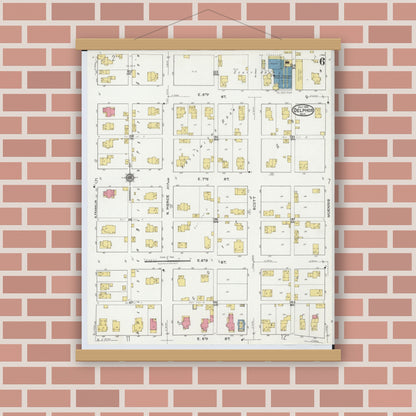 Old map wall art mockup — magnetic wood frame on brick wall — Sanborn Fire Insurance Map from Delphos, Van Wert And Allen Counties, Ohio (1921), Sheet #0006