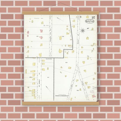 Old map wall art mockup — magnetic wood frame on brick wall — Sanborn Fire Insurance Map from Morristown, Morris County, New Jersey (1909), Sheet #0037
