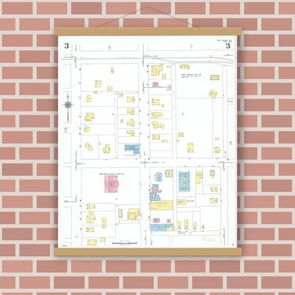 Old map wall art mockup — magnetic wood frame on brick wall — Sanborn Fire Insurance Map from New Madrid, New Madrid County, Missouri (1950), Sheet #0003