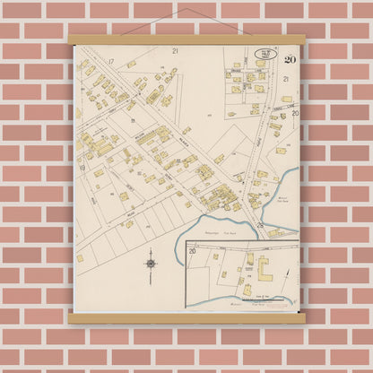 Old map wall art mockup — magnetic wood frame on brick wall — Sanborn Fire Insurance Map from Hilo, Hawaii County, Hawaii (1921), Sheet #0020