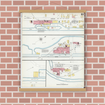 Old map wall art mockup — magnetic wood frame on brick wall — Sanborn Fire Insurance Map from Middletown, Butler County, Ohio (1901), Sheet #0010