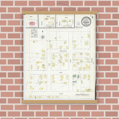 Old map wall art mockup — magnetic wood frame on brick wall — Sanborn Fire Insurance Map from Brandon, Fond du Lac County, Wisconsin (1908) - Complete Map Set