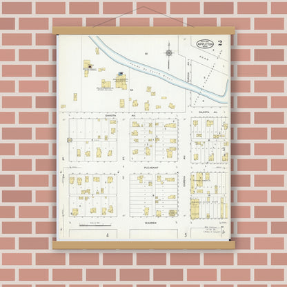 Old map wall art mockup — magnetic wood frame on brick wall — Sanborn Fire Insurance Map from Appleton, Swift County, Minnesota (1915), Sheet #0002