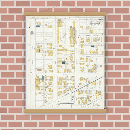 Old map wall art mockup — magnetic wood frame on brick wall — Sanborn Fire Insurance Map from Sault Sainte Marie, Chippewa County, Michigan (1906), Sheet #0022