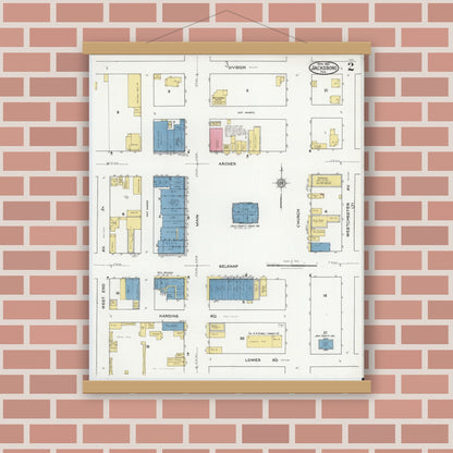 Old map wall art mockup — magnetic wood frame on brick wall — Sanborn Fire Insurance Map from Jacksboro, Jack County, Texas (1921), Sheet #0002