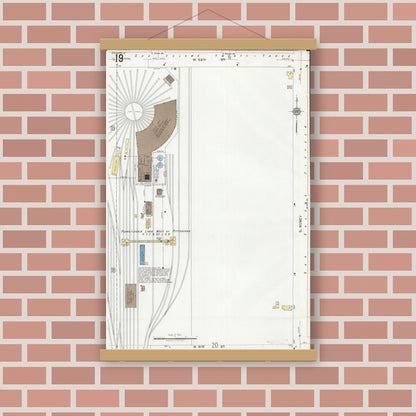 Old map wall art mockup — magnetic wood frame on brick wall — Sanborn Fire Insurance Map from Chicago, Cook County, Illinois (1920), Sheet #0019