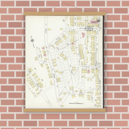 Old map wall art mockup — magnetic wood frame on brick wall — Sanborn Fire Insurance Map from Steubenville, Jefferson County, Ohio (1913), Sheet #0026